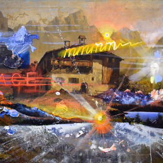 Tusche und Acryl auf altem Bild, 75 x 100 cm