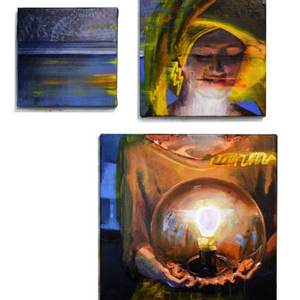 Tusche und Acryl auf Leinwand, 35 x 3 cm, 25 x 25 cm, 20 x 20 cm