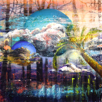 Tusche und Acryl auf Leinwand, 140 x 140 cm
