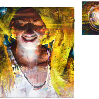 ink and acrylic on canvas, 140 x 140 cm and 50 x 50 cm
