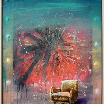 Tusche und Acryl auf altem Bild, 49 x 39, 5 cm