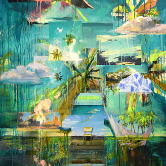 ink and acrylic on wooden plate, 150 x 110 cm