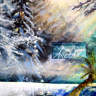 ink, acrylic and oil on canvas, 120 x 185 cm