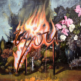 Tusche und Acryl auf altem Bild, 50 x 82 cm